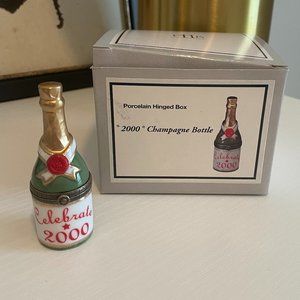 Vintage "2000" Champagne Bottle Tiny Porcelain Hinged Trinket Box
